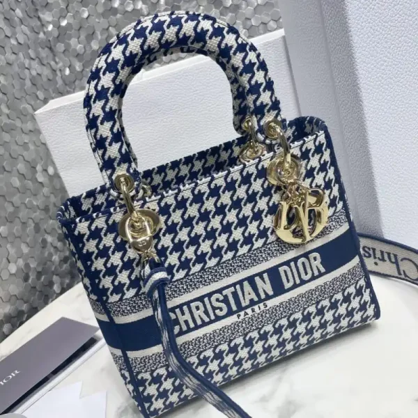 Lady Dior Medium  D-Lite Houndstooth  Canvas - Image 7