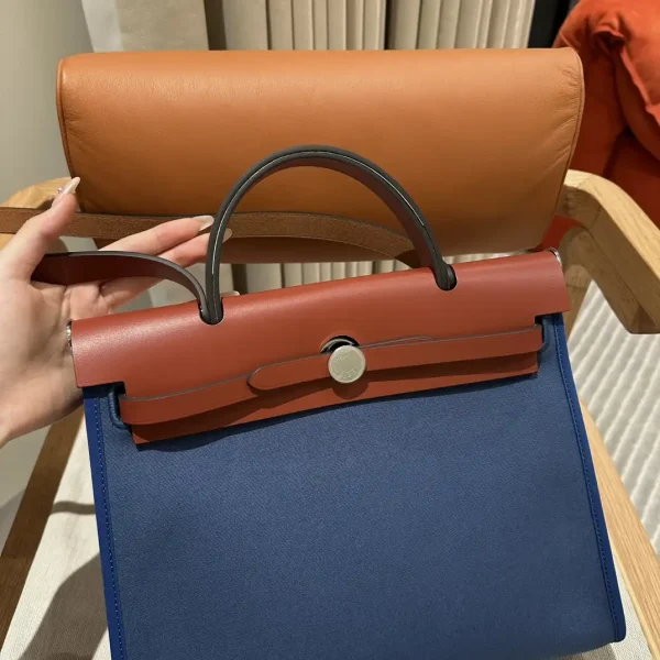 Hermes Herbag 31cm Blue Canvas - Image 7