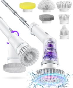 Electric Spin Scrubber, Cordless Shower Scrubber Rotary Floor Brushes & Pad Drivers with 6 Brush Heads - 2H Dual Speed, IPX7 Waterproof Extension Handle for Bathroom Tile Car Cleaning