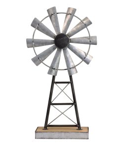 MODE HOME Charming Tall Galvanized Windmill Decor, Metal Windmill Accent for Farmhouse Shelf Decor and Living Room, Adding a Touch of Rustic Farmhouse Decor to Your Home Space