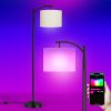 ROTTOGOON Floor Lamp for Living Room with 3 Color Temperatures LED Bulb, Standing Lamp Tall Industrial Floor Lamp Reading for Bedroom, Office (9W LED Bulb, Beige Lampshade Included) -Black