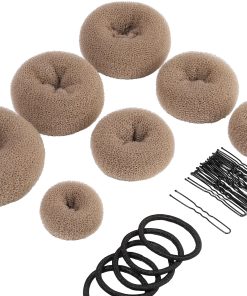 Teenitor Donut Hair Bun Maker Set - 7 Rings (1 Extra-Large, 2 Large, 2 Medium, 2 Small), 5 Elastic Bands, 20 Hair Pins, Dark Brown