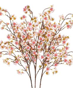 Uieke Silk Cherry Blossom Branches, 39.3in Artificial Cherry Blossom Tree Stems, Fake Plum Blossom Flowers Arrangement for Wedding Home Japanese Decor, Set of 3, White