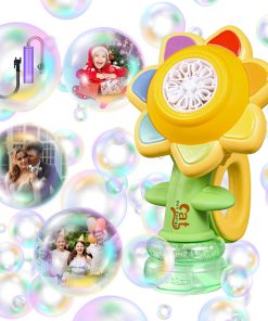 Sunflower Bubble Machine for Kids Automatic Flower Bubble Toy with Colorful Lighting for Toddlers 3 and up Bubble Maker Blower for Kids 4-8 Handheld 20000+ Bubble Machine Outdoor Toy Yellow