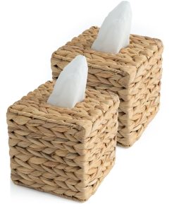KOLWOVEN Tissue Box Holder - Square- Rattan Wicker Tissues Cube Box Cover -Boho Decorative Woven Facial Tissue Holder on Table and Barthroom (Square)