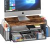 Desk Organizer and Accessories, 2-Tier Computer Monitor Stand Riser with Drawer and 2 Pen Holders, Office Desk Accessories for Office Supplies, Black
