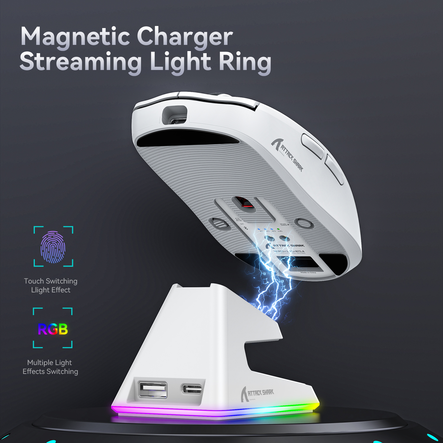 Attack Shark X6 Bluetooth Gaming Mouse 26000 DPI Tri-Mode Wired Wireless RGB Magnetic Charging Base PixArt PAW3395 55g Ultra-Lig - Image 6