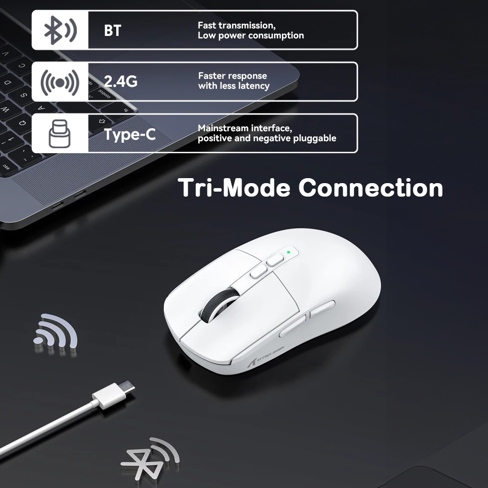 Attack Shark X6 Bluetooth Gaming Mouse 26000 DPI Tri-Mode Wired Wireless RGB Magnetic Charging Base PixArt PAW3395 55g Ultra-Lig - Image 5