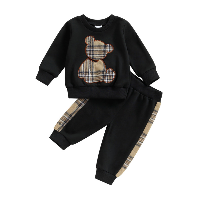 0-24M Baby Girls Autumn Clothes Newborn Toddler Long Sleeve Plaid Bear Pattern Tops Sweatshirt Pants Outfits Tracksuits - Image 7