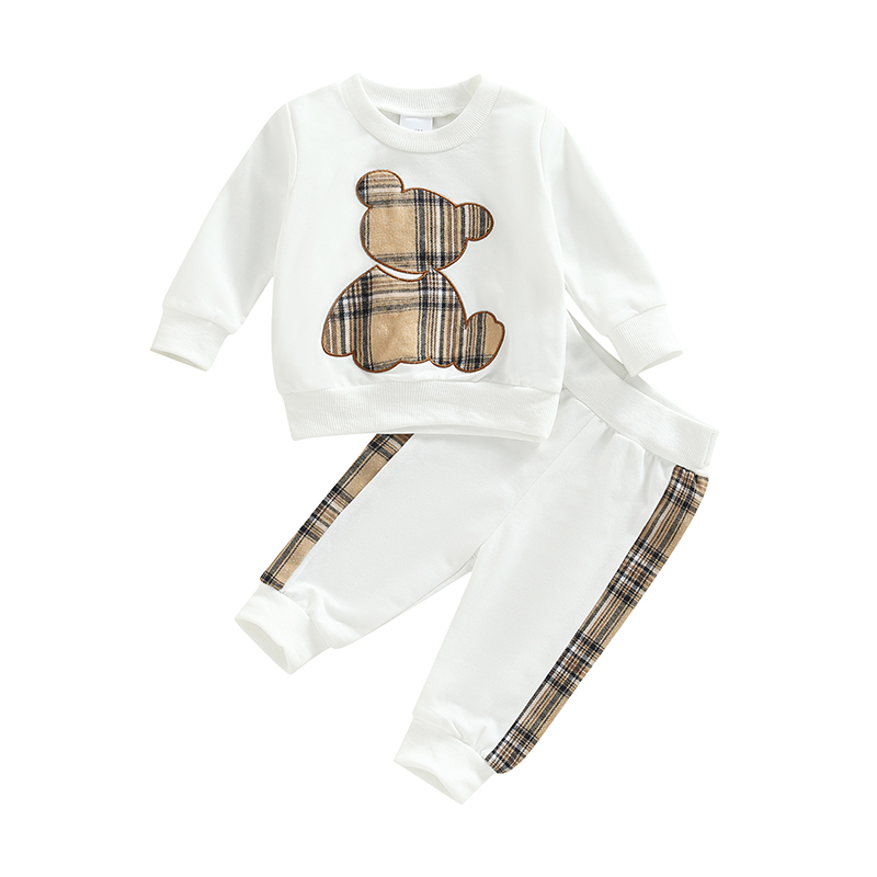 0-24M Baby Girls Autumn Clothes Newborn Toddler Long Sleeve Plaid Bear Pattern Tops Sweatshirt Pants Outfits Tracksuits - Image 9
