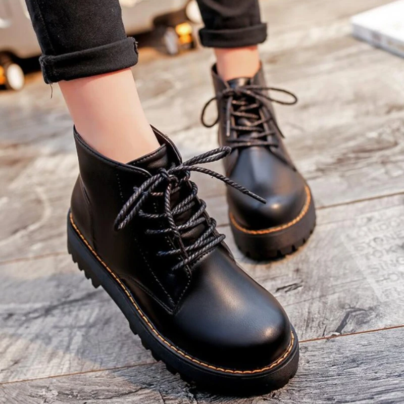2023 Autumn Winter Women Ankle Boots Platform Lace Up Casual Shoes Woman Retro Oxfords Female Waterproof Goth Thick Boots Footwe - Image 2
