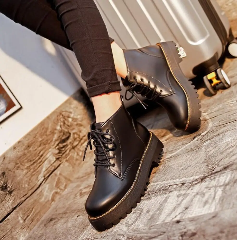 2023 Autumn Winter Women Ankle Boots Platform Lace Up Casual Shoes Woman Retro Oxfords Female Waterproof Goth Thick Boots Footwe - Image 3