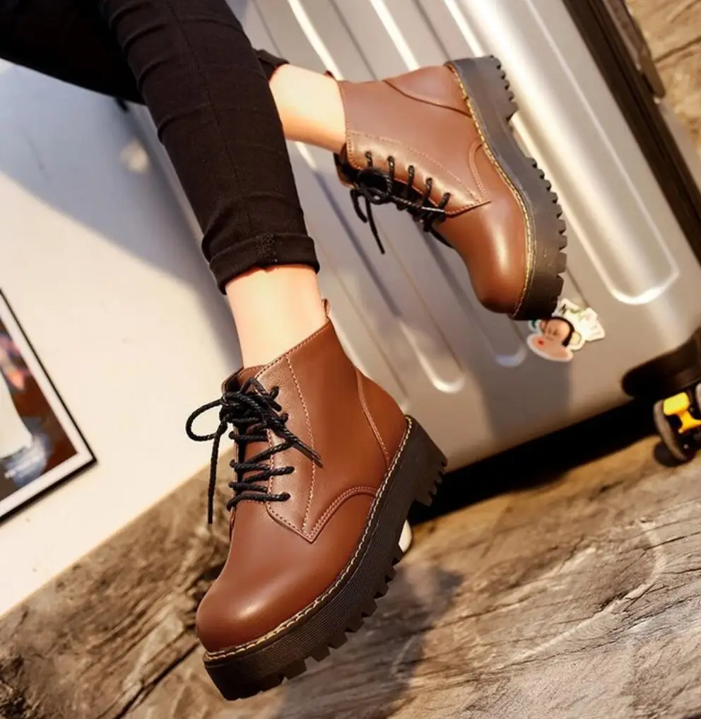 2023 Autumn Winter Women Ankle Boots Platform Lace Up Casual Shoes Woman Retro Oxfords Female Waterproof Goth Thick Boots Footwe - Image 4
