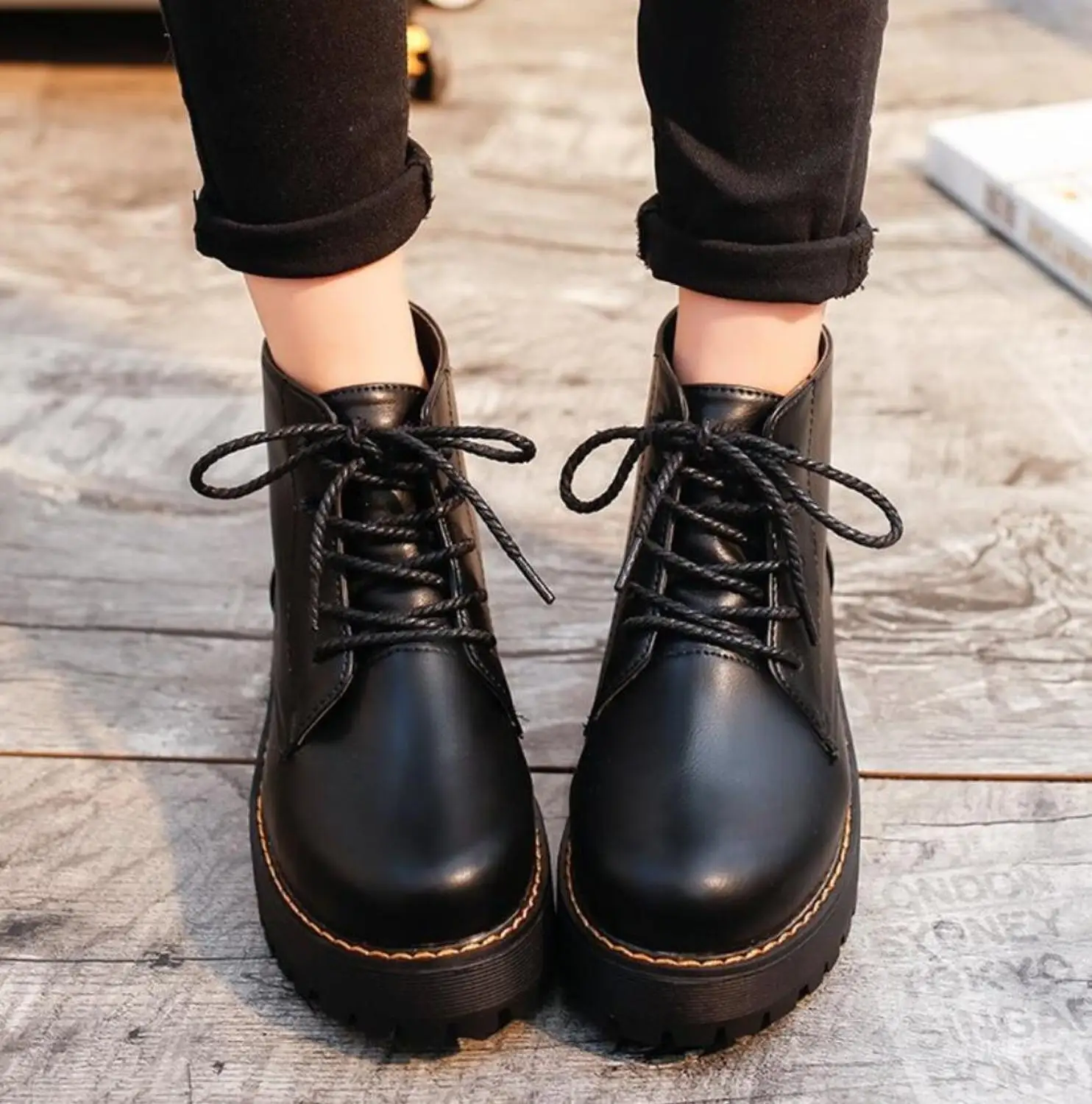 2023 Autumn Winter Women Ankle Boots Platform Lace Up Casual Shoes Woman Retro Oxfords Female Waterproof Goth Thick Boots Footwe - Image 5