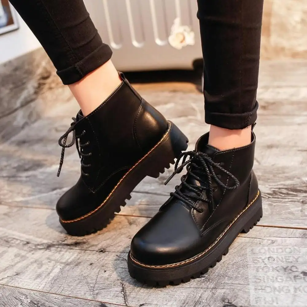 2023 Autumn Winter Women Ankle Boots Platform Lace Up Casual Shoes Woman Retro Oxfords Female Waterproof Goth Thick Boots Footwe