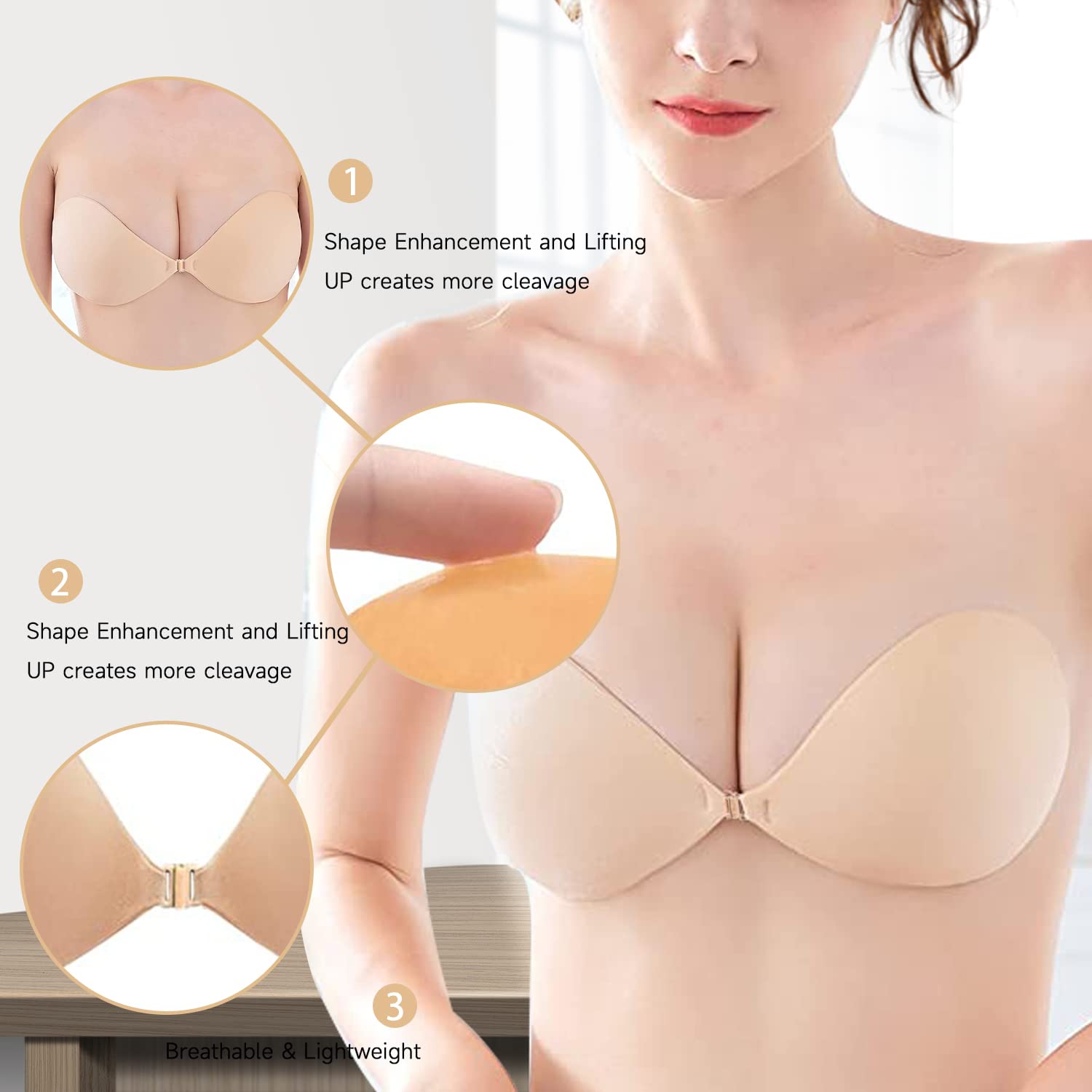 Sticky Bra, Backless Strapless Bra Push Up, Adhesive Invisible Lift Up Bras 2 Pieces - Image 3