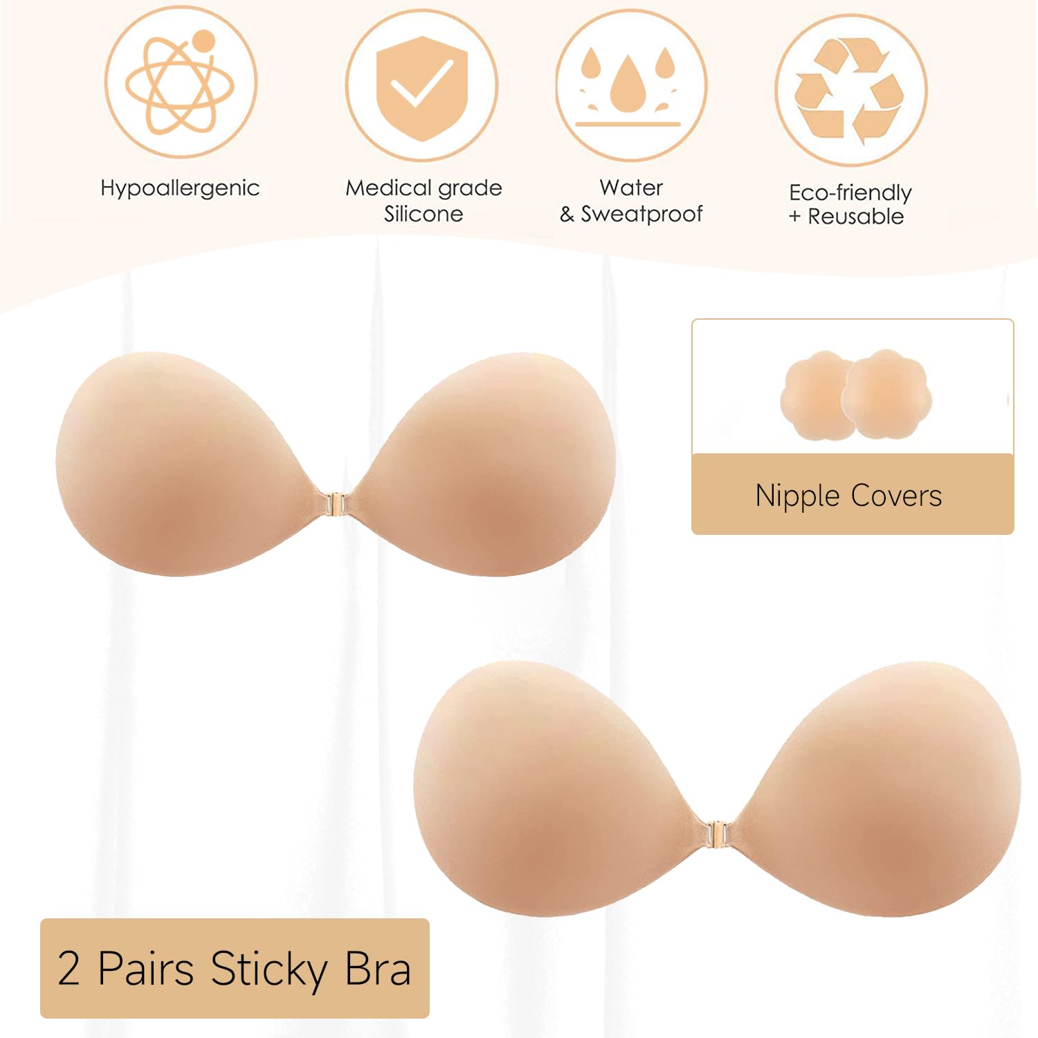 Sticky Bra, Backless Strapless Bra Push Up, Adhesive Invisible Lift Up Bras 2 Pieces - Image 4