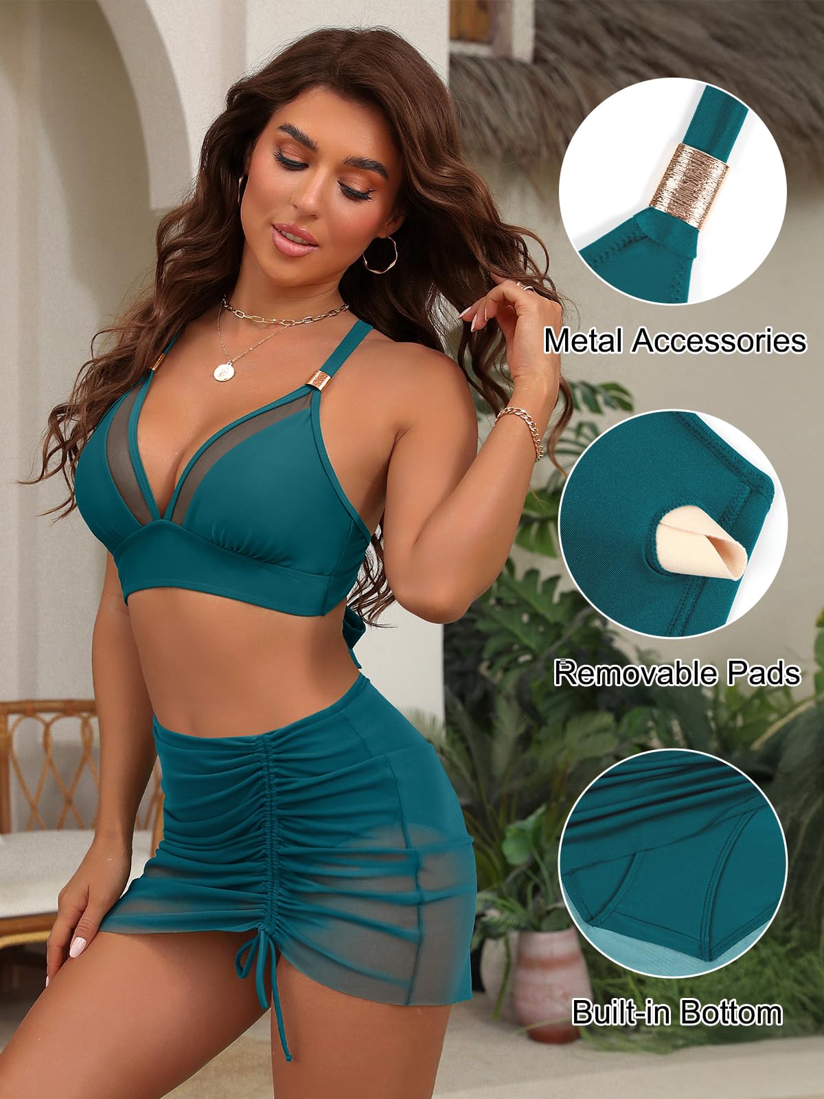 Blooming Jelly Womens High Wasited Bikini Sets Tummy Control Swimsuits Cruvy Mesh Swim Skirt - Image 8