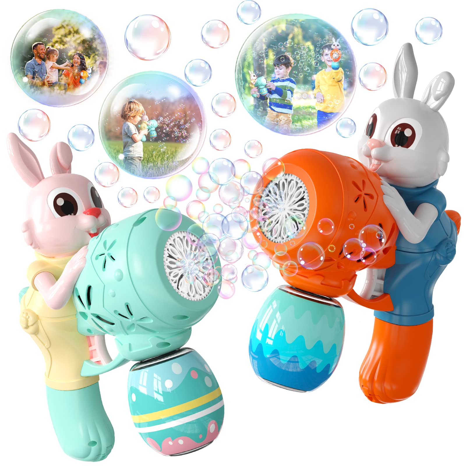 Bubble Gun for Kids 2 Pack Bubble Guns Kit for Toddlers Rabbit Bubble Machine Electric Bubble Toy Automatic Bubble Blower Bubble Maker for Outdoor Easter Gift for Kids