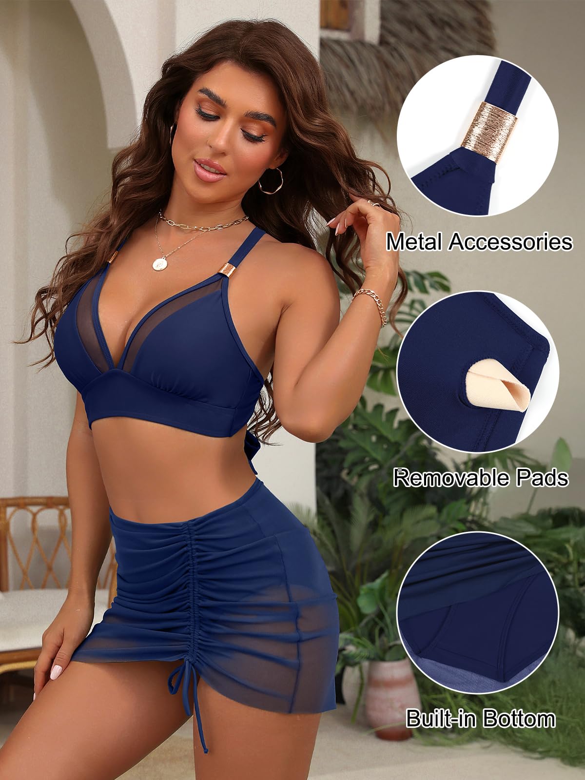 Blooming Jelly Womens High Wasited Bikini Sets Tummy Control Swimsuits Cruvy Mesh Swim Skirt - Image 28