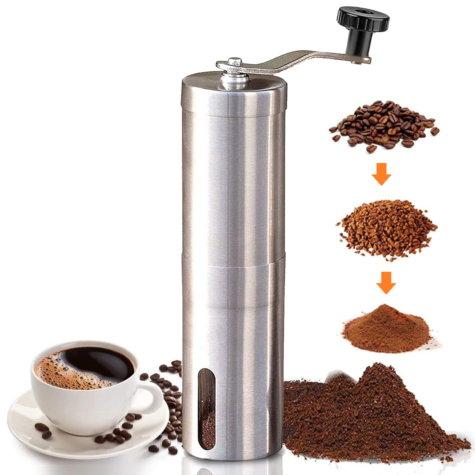 Manual Burr Coffee Grinder - Adjustable Settings for French Press, Espresso, Drip Coffee, Turkish Brew - Stainless Steel Handheld Grinder