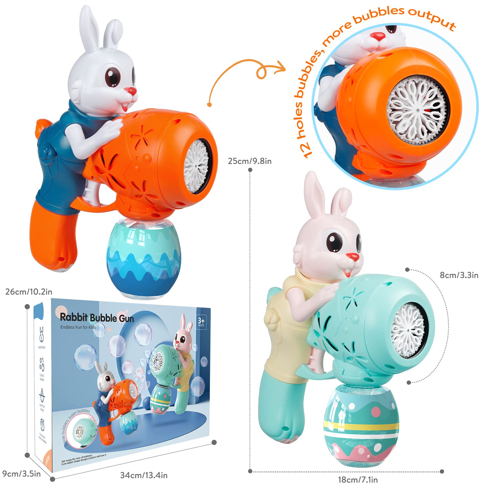 Bubble Gun for Kids 2 Pack Bubble Guns Kit for Toddlers Rabbit Bubble Machine Electric Bubble Toy Automatic Bubble Blower Bubble Maker for Outdoor Easter Gift for Kids - Image 6