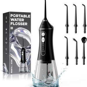 Water Flosser for Teeth Cleaning and Flossing, 5 Modes Rechargeable Cordless Oral Irrigator 320ml Water Tank Teeth Cleaner, IPX7 Waterproof Portable Electric Dentel Flossers for Home and Travel,Black