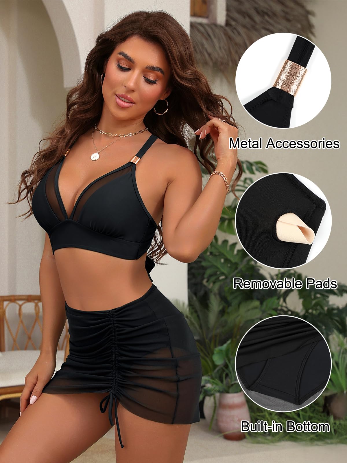 Blooming Jelly Womens High Wasited Bikini Sets Tummy Control Swimsuits Cruvy Mesh Swim Skirt - Image 23