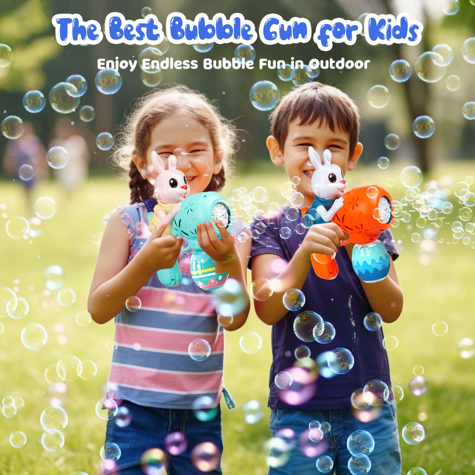 Bubble Gun for Kids 2 Pack Bubble Guns Kit for Toddlers Rabbit Bubble Machine Electric Bubble Toy Automatic Bubble Blower Bubble Maker for Outdoor Easter Gift for Kids - Image 2