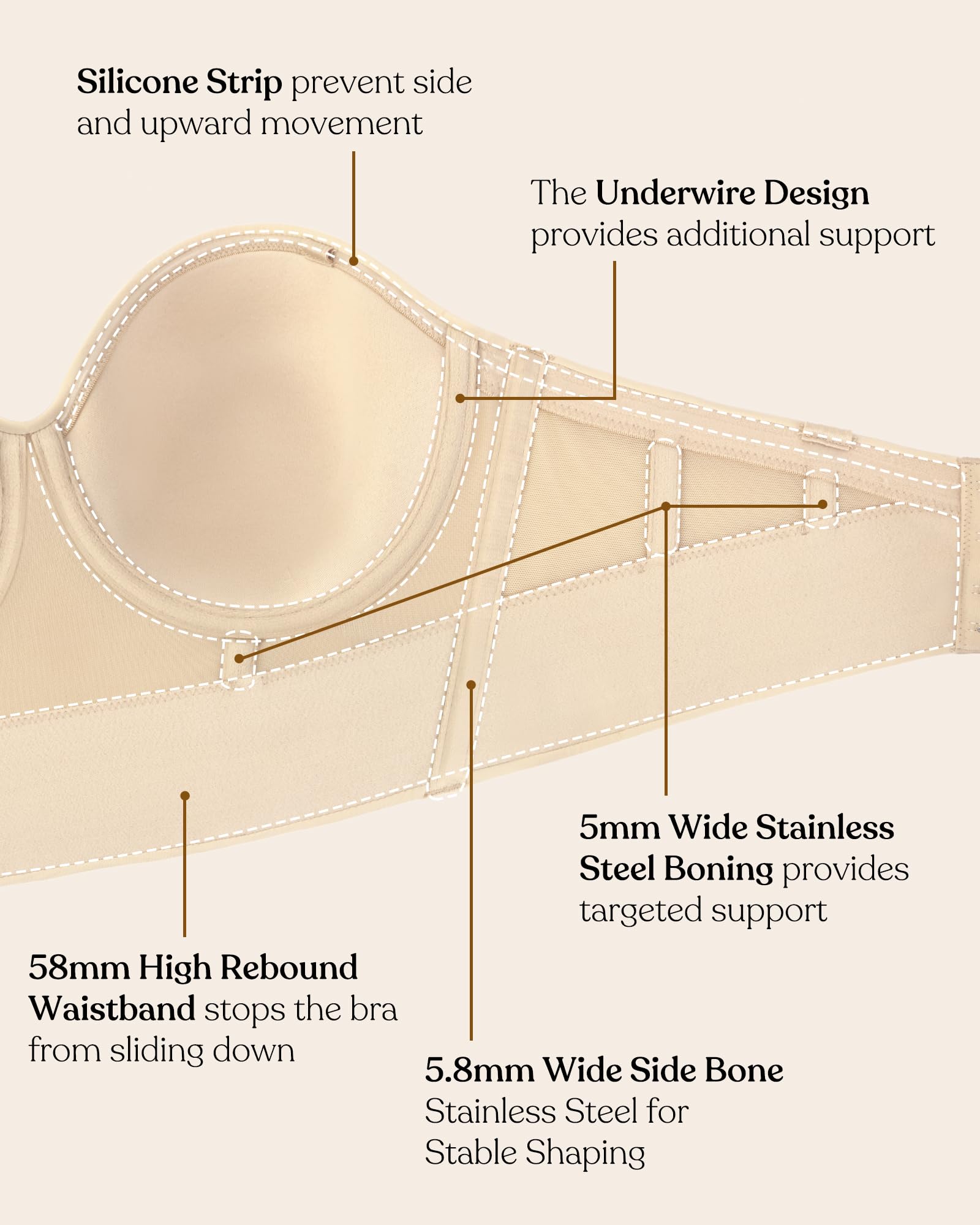 HSIA Longline Strapless Bra for Women, Anti-Slip Support Corset for Large Bust Convertible Bustier Bandeau for Big Breasts - Image 7