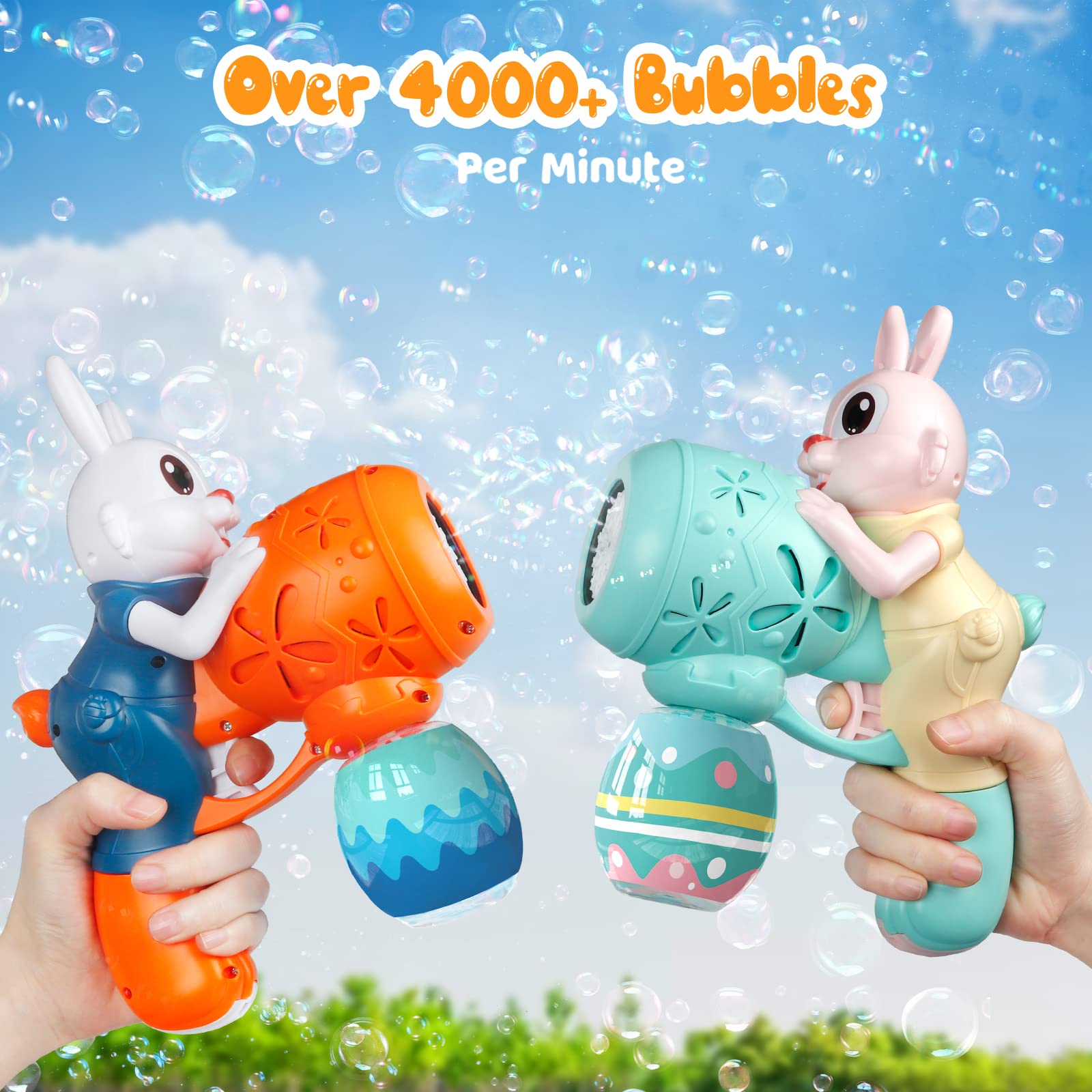 Bubble Gun for Kids 2 Pack Bubble Guns Kit for Toddlers Rabbit Bubble Machine Electric Bubble Toy Automatic Bubble Blower Bubble Maker for Outdoor Easter Gift for Kids - Image 3