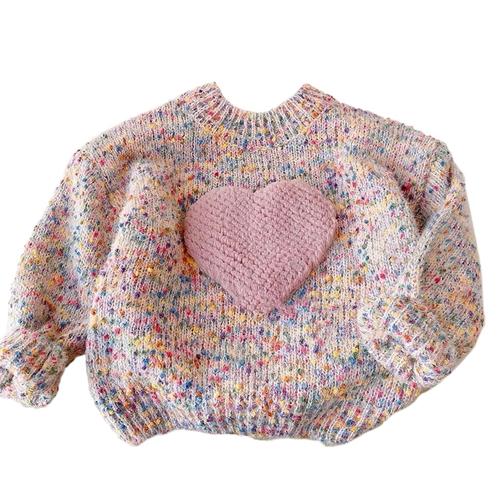 Children's Clothing Spring Autumn Girls Fashion Thickened Knitted Pullover Sweater Children's Three-Dimensional Love Colored Top - Image 7
