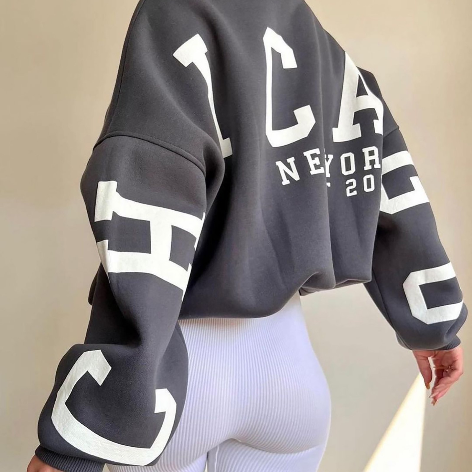 Letter Printing Sweatshirts Women'S Autumn And Winter New Casual Fashion Thickened Warm Top Long Sleeve Sweater Pullover