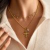 Stainless steel 18K gold cross necklace retro fashion high sense twin necklace