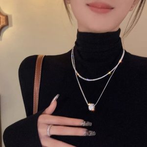 Double-layer twin metal necklace for women 2025 new special interest light luxury high-grade clavicle chain elegant sweater chain necklace