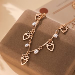Female bow love pearl necklace clavicle chain fashion minimalist design hollow butterfly pendant necklace