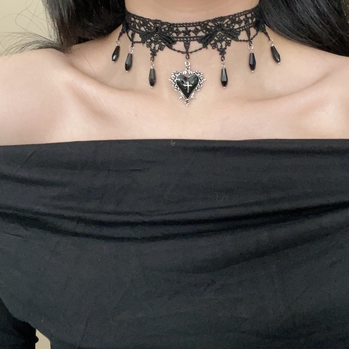 Halloween love cross white lace necklace choker neck band fashion high sense clavicle chain accessories women - Image 3