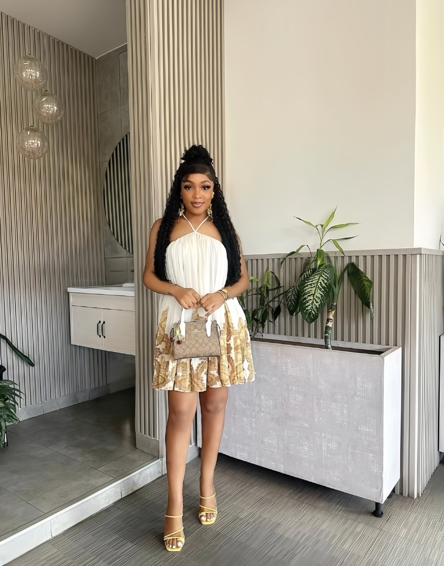 Women's clothing 2025 winter new sleeveless off shoulder hanging neck pleated sexy backless short dress - Image 6