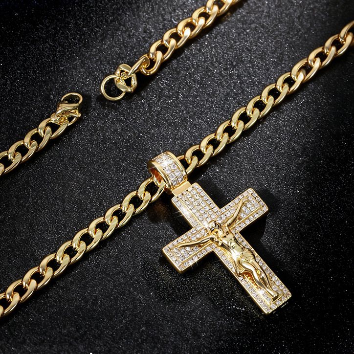 Vintage cross pendant necklace copper inlaid zircon micro-inlaid hip hop men's accessories jewelry accessories personality - Image 3