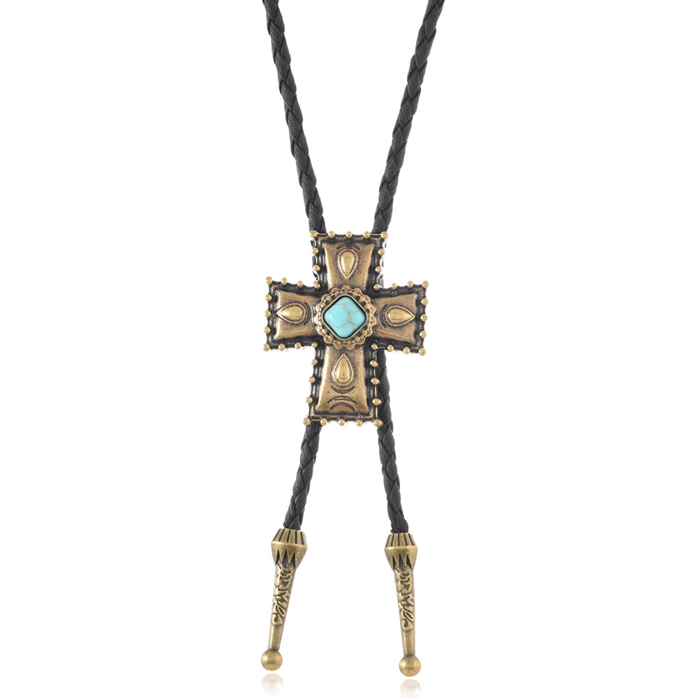 New Cross turquoise bolo tie pendant sweater chain western cowboy bolo tie necklace - Image 5