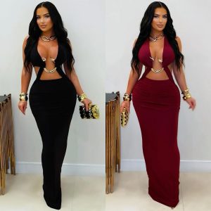 European and American fashion women's wear Sexy Slim Fit pure color tied arm covering dress
