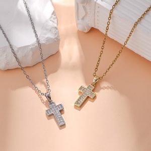 Classic micro-inlaid cross long necklace couple ins trend pendant titanium steel clavicle chain personality all-match sweater chain