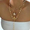 New ins flower pendant Pearl twin necklace women's fashion retro long sweater chain 4-piece set