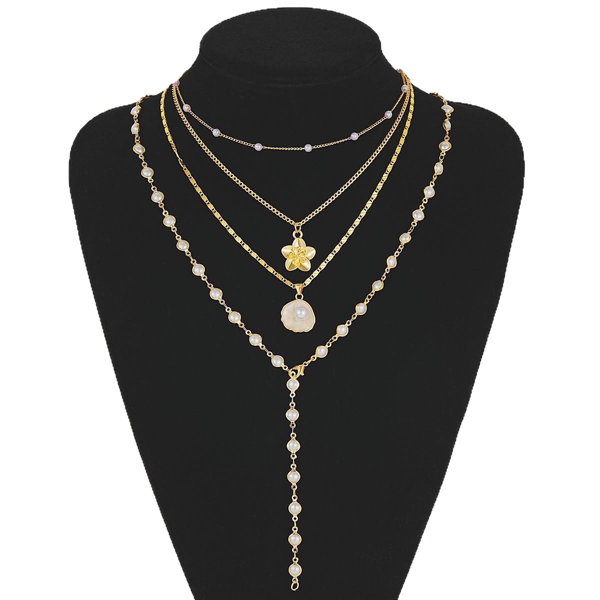 New ins flower pendant Pearl twin necklace women's fashion retro long sweater chain 4-piece set - Image 5