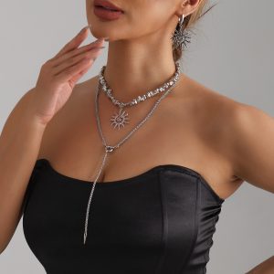 Light luxury fashion sun flower pendant necklace irregular beaded design necklace set