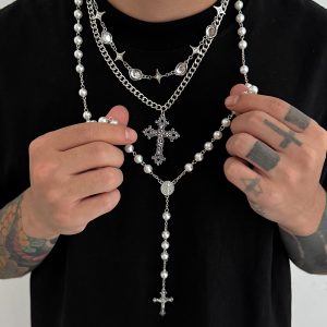 Europe and America cross border ornament men's 4-piece cross CCB grinding chain necklace set all-matching hip hop necklace accessories