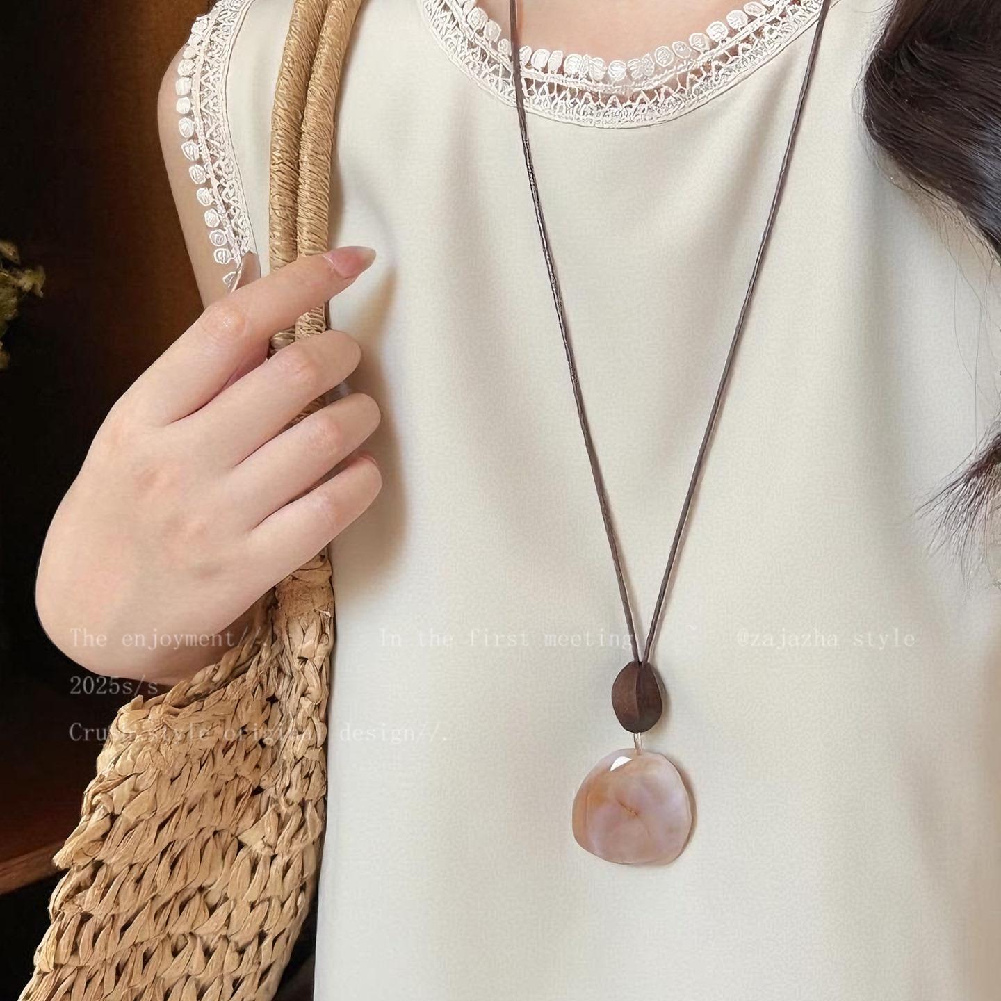 Bring your own aura ~ Maillard Brown blooming long necklace women's early autumn halter special-interest design sweater chain accessories - Image 5