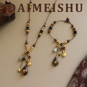 Autumn and Winter new original exquisite natural stone agate necklace accessories Women's Light luxury minority high-grade woven sweater chain