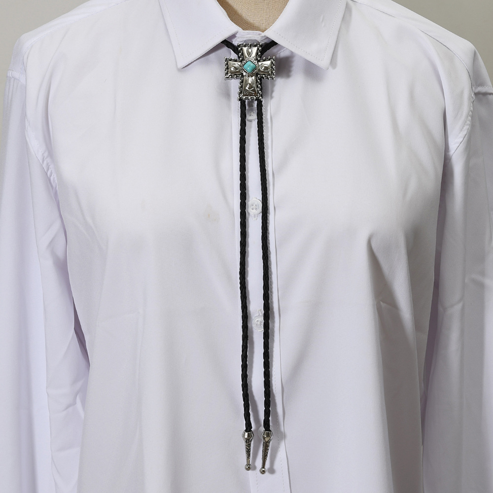 New Cross turquoise bolo tie pendant sweater chain western cowboy bolo tie necklace - Image 4