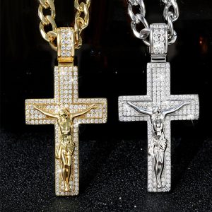 Vintage cross pendant necklace copper inlaid zircon micro-inlaid hip hop men's accessories jewelry accessories personality